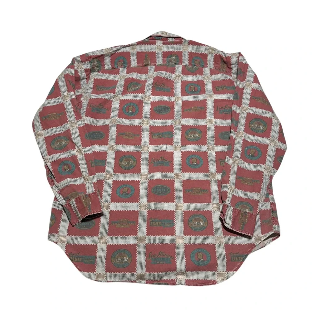 Vintage Levi's Cotton Logo All Over Print Casual Button Up Shirt Men's‎ XL FLAW